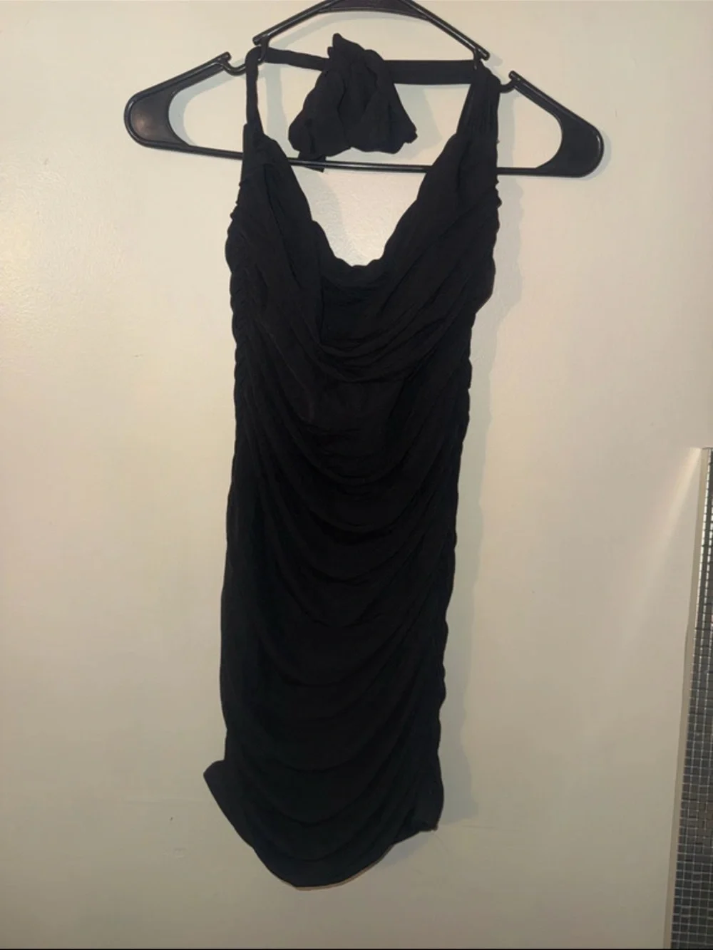 Black Halter Ruched Bodycon Dress